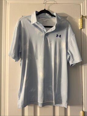Under Armour Men’s Pale Blue Polo with Navy Logo